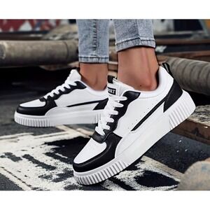 NEW Sport Fashion Womens Platform Sneakers White Black Colorblock Size 6
